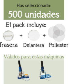 Chapas de alfiler 25mm. trasera metálica - 500 unidades