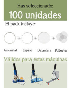 Chapas de espejo con aro de metal 59mm. - 100 unidades