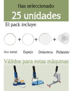 Chapas de espejo con aro de metal 59mm. - 25 unidades